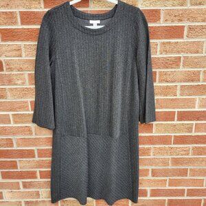 J. Jill Ponte Sheath Dress Women's Size Medium Midi Grey Striped Career Wear